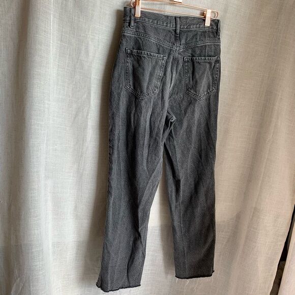 PacSun Black High Rise Jeans 25 Button Fly Straight Leg Raw Hem Grunge Y2K Denim - Picture 4 of 16